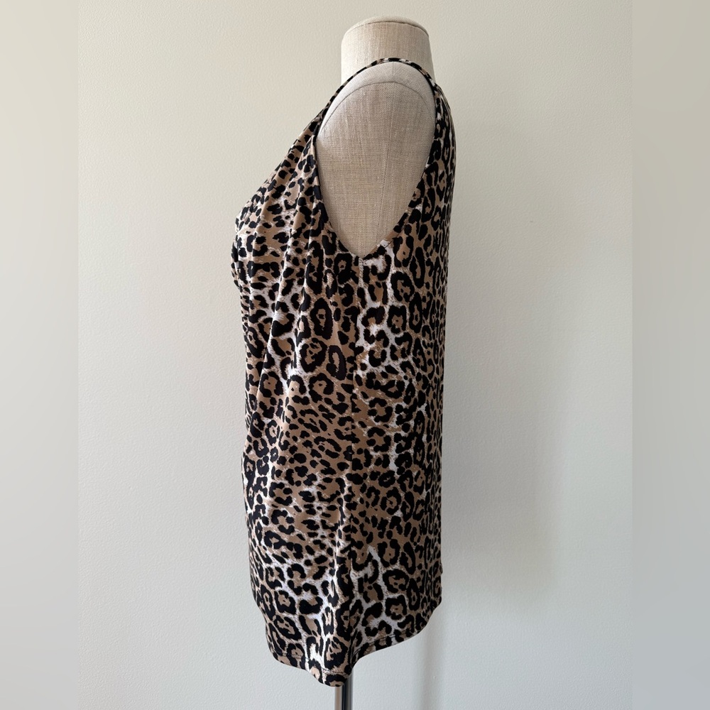 Ellen Tracy Leopard Print Cowl Neck Sleeveless Top Tank Blouse Animal Cheetah - Picture 6 of 8